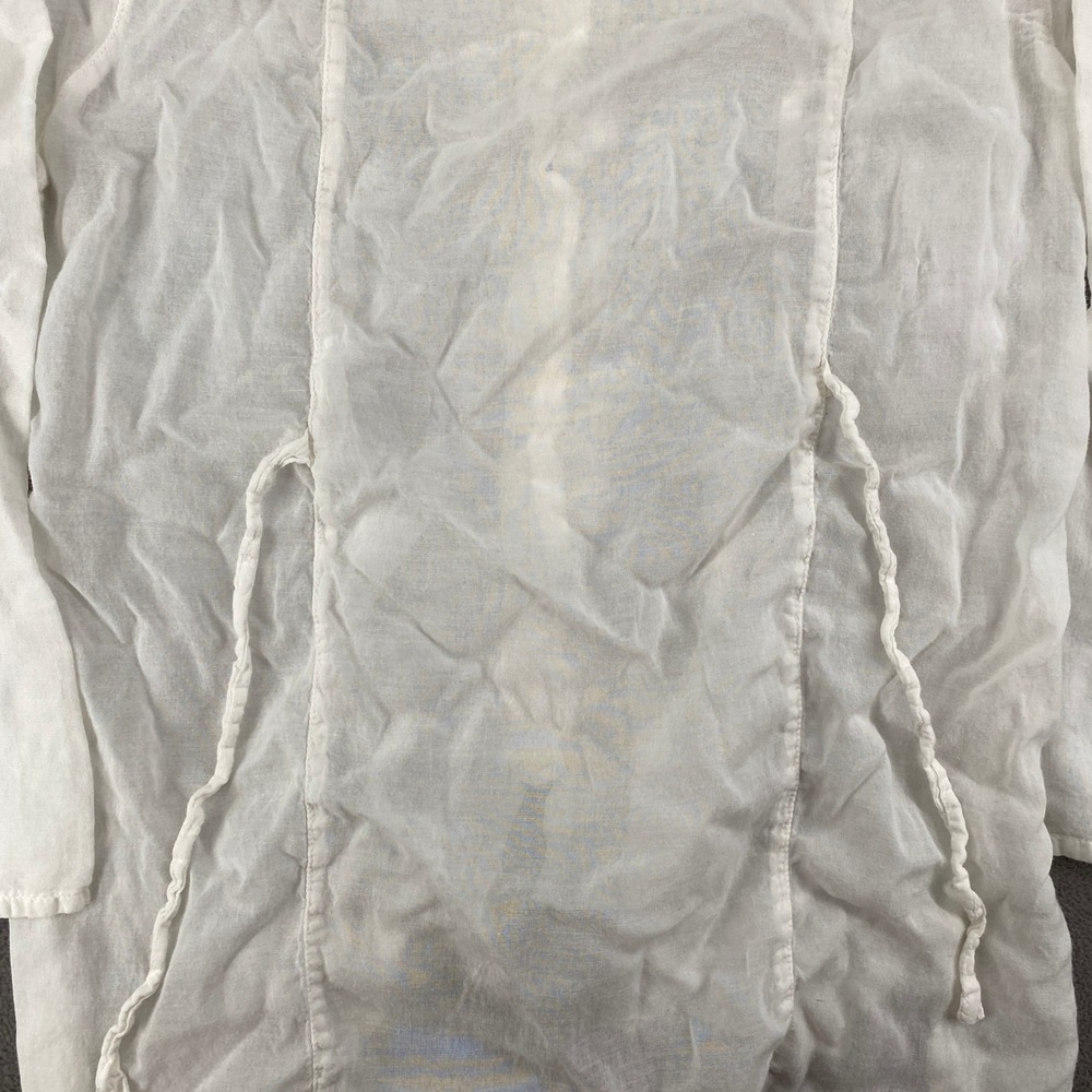 Vintage White Rayon Gauze Floral Embroidered Blouse Boho Scalloped Hem Top India - Picture 5 of 8